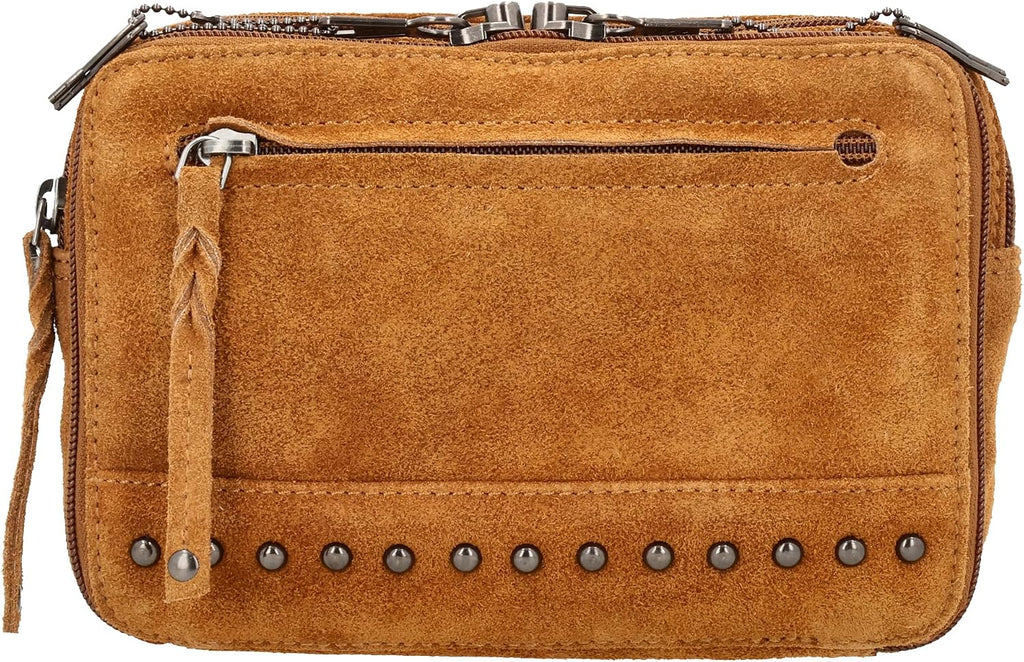 Lady Conceal Kailey Concealed Self Defence Waist Bag by Lady Conceal - Buffalo or Suede Cowhide Leather, 3 Open Sides and Locking Zippers with Universal Holster (Chestnut) - 8' L x 5.5' H x 2.25'