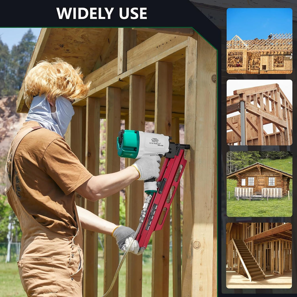 High Speed Mexican Style NR2183 21 Degree Aluminum Magazine Framing Nailer, Pneumatic Framing nail gun, 2-Inch up to 3-1/4-Inch Plastic Collated Full Head Framing Nails, Framing, Wooden House Building