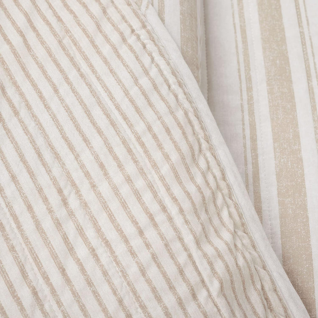 Lush Decor Farmhouse Stripe Reversible Cotton Quilt Queen Size 3 Piece Set Full/Queen Neutral - Farmhouse Bedding Set Queen Quilt - Striped Bedding