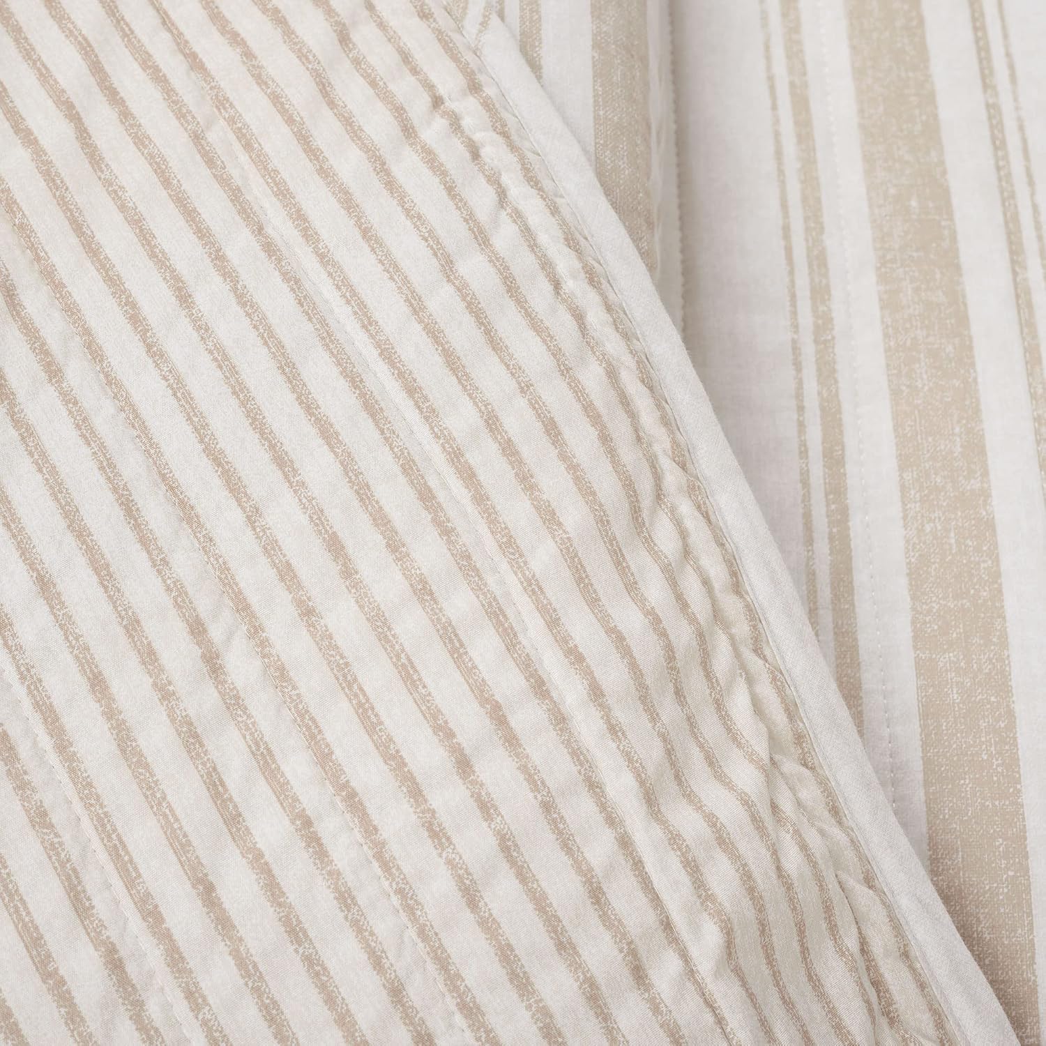 Lush Decor Farmhouse Stripe Reversible Cotton Quilt Queen Size 3 Piece Set Full/Queen Neutral - Farmhouse Bedding Set Queen Quilt - Striped Bedding