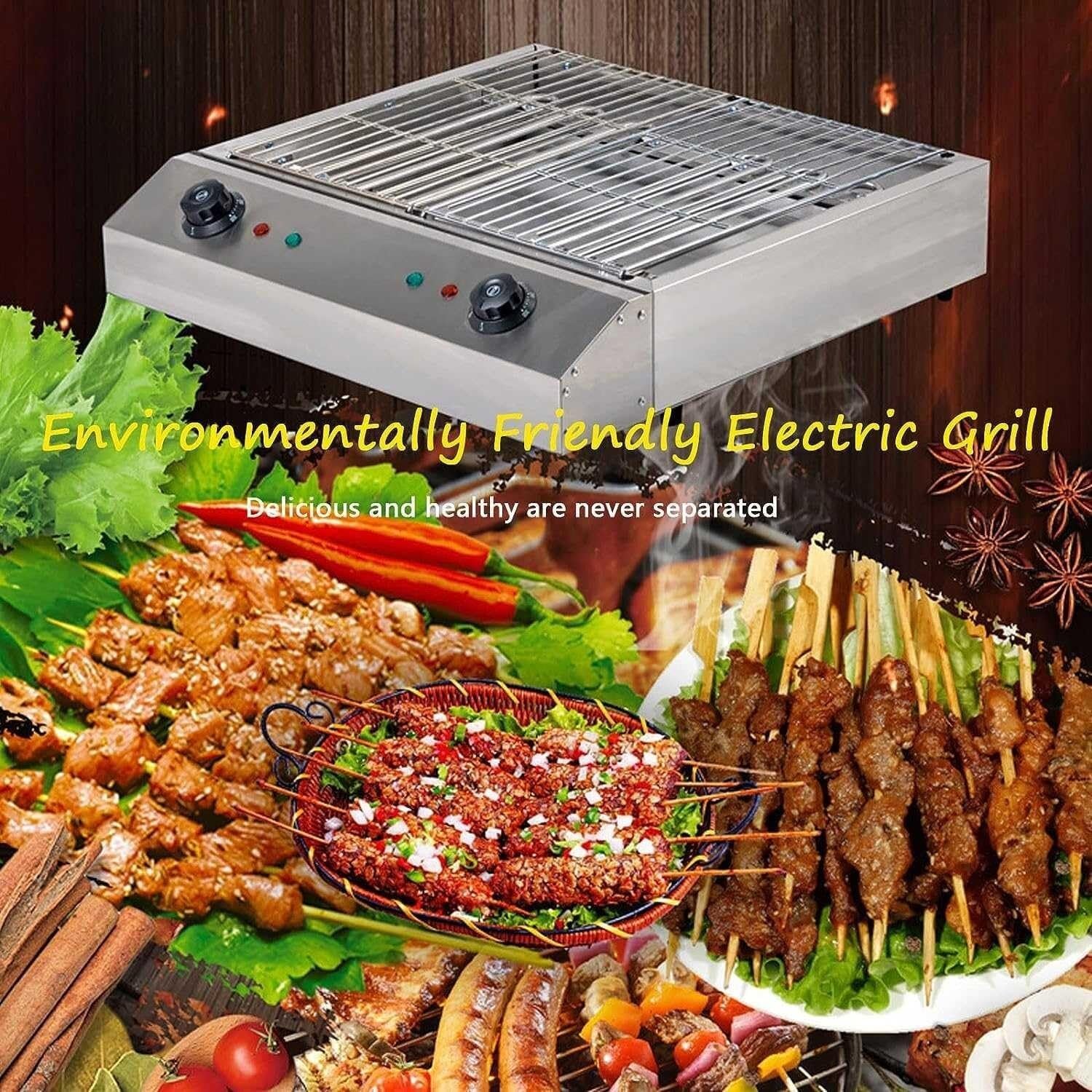Electric Table Top Griddle,Smokeless Indoor BBQ Grill with Temperature Control ， Water Drip Tray,Portable Kebab Grill(A)