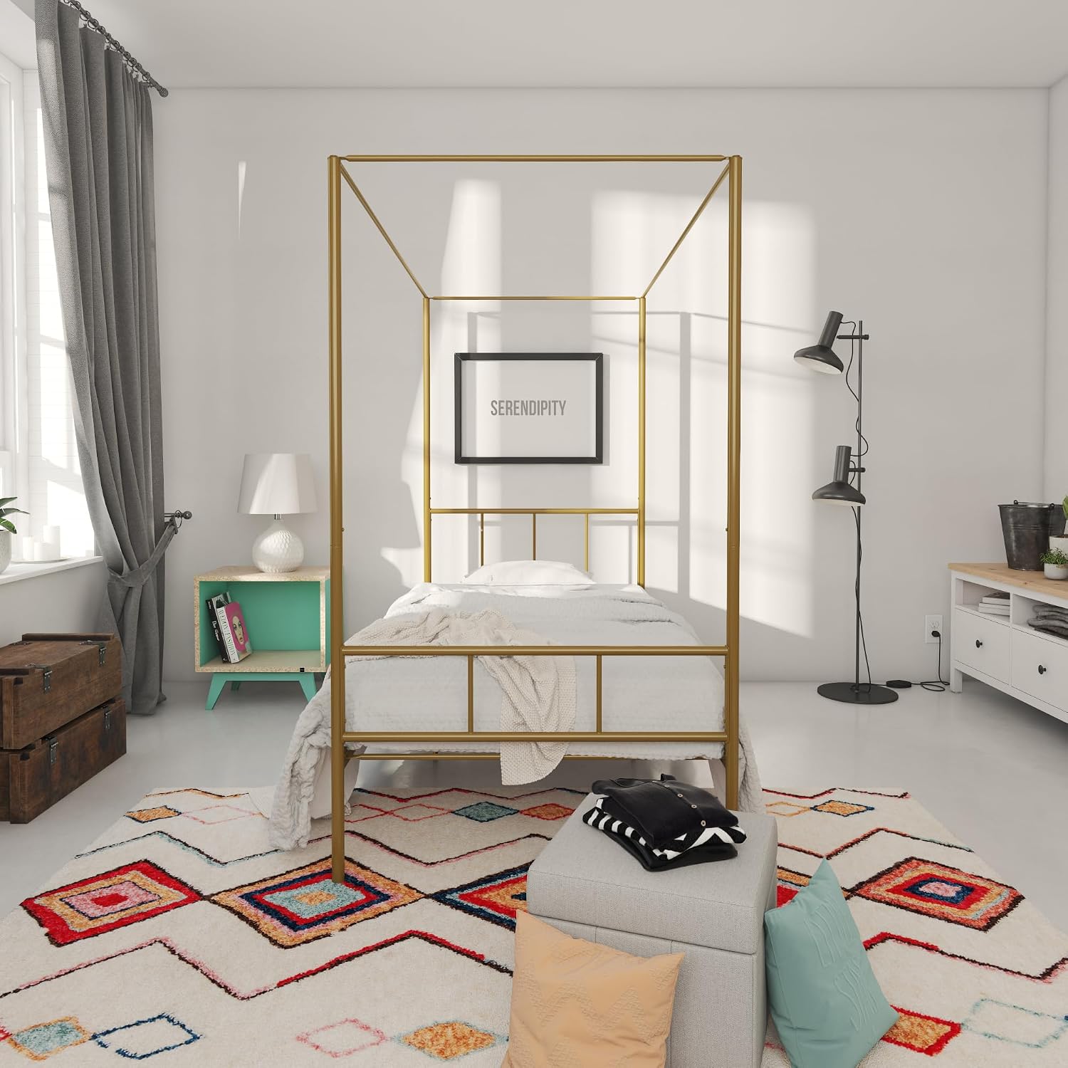 Novogratz Marion Canopy Bed Frame, Gold, Twin