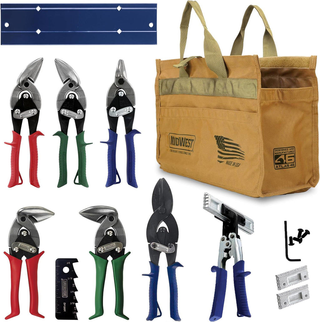 Midwest HVAC Platinum Tool Kit - 9 Piece Set Includes Aviation Snips & More, Made in the USA - MWT-HVACKIT03