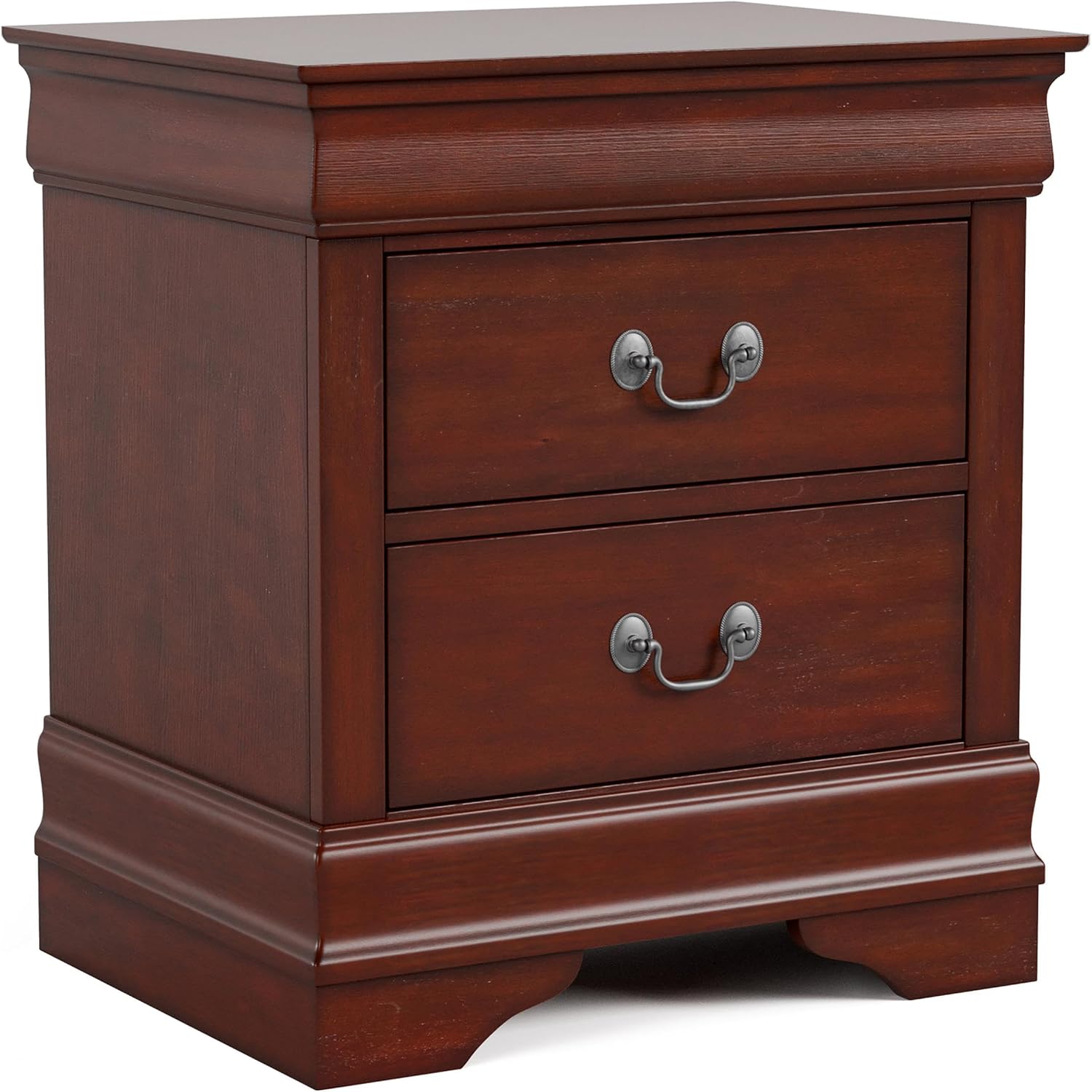 Furniture of America Arabella Traditional Solid Wood 3 Piece Bedroom Set, King Bed Frame, Nightstand, and Chest, Chic Sleigh Design Bedframe with Headboard and Footboard, Box Spring Needed, Cherry