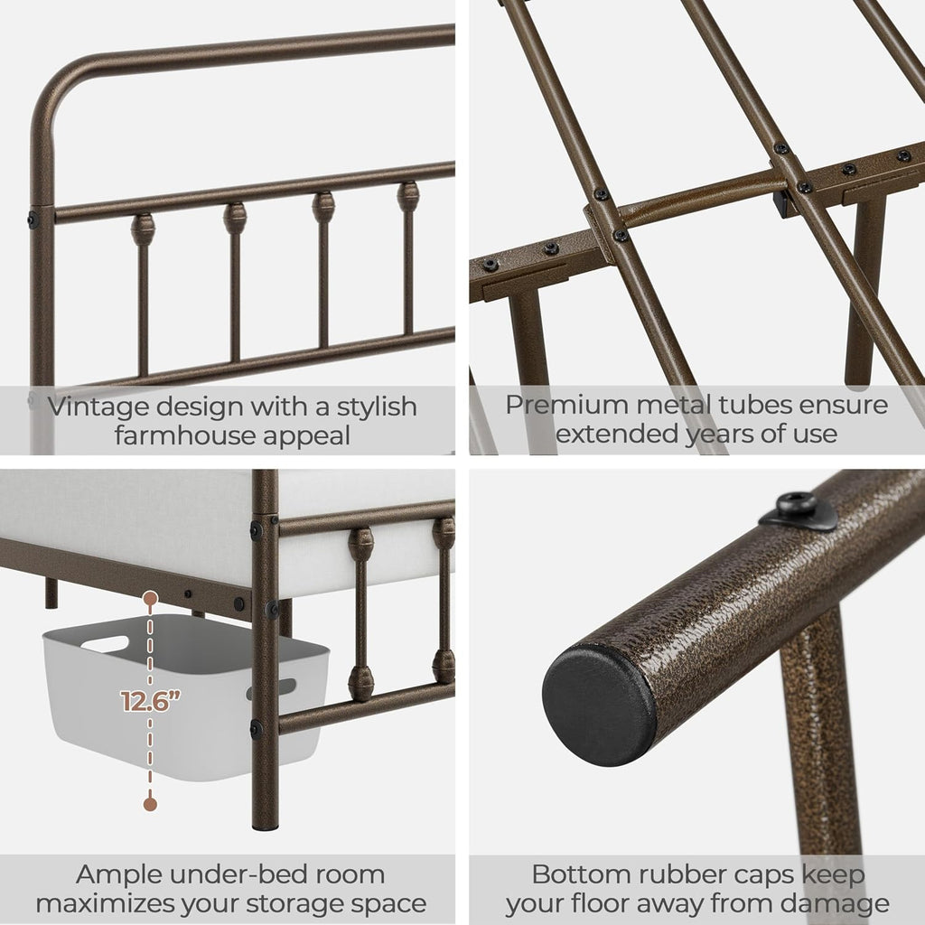 Yaheetech Classic Metal Platform Bed Frame Mattress Foundation with Victorian Style Iron-Art Headboard/Footboard/Under Bed Storage/No Box Spring Needed/Queen Size Bronze