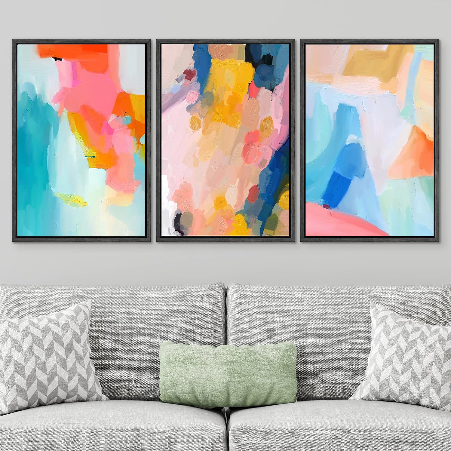 SIGNWIN Framed Canvas Print Wall Art Set Vibrant Rainbow Paint Stroke Collage Shapes Abstract Illustrations Modern Art Decorative Nordic for Living Room, Bedroom, Office - 16'x24'x3 Black