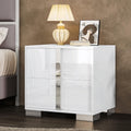 AMERLIFE Nightstand, 23.6'' Modern End Table with Drawers, High Gloss UV Finish, Electroplated Pull Handle, Bedside Table for Bedroom, White