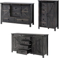 LUXOAK 3 Pieces Bedroom Set - Includes 60' Farmhouse Dresser, 48' Chest of Drawers with Sliding Barn Doors, 48' Tall Storage Cabinet with 5 Drawers, Oak Black