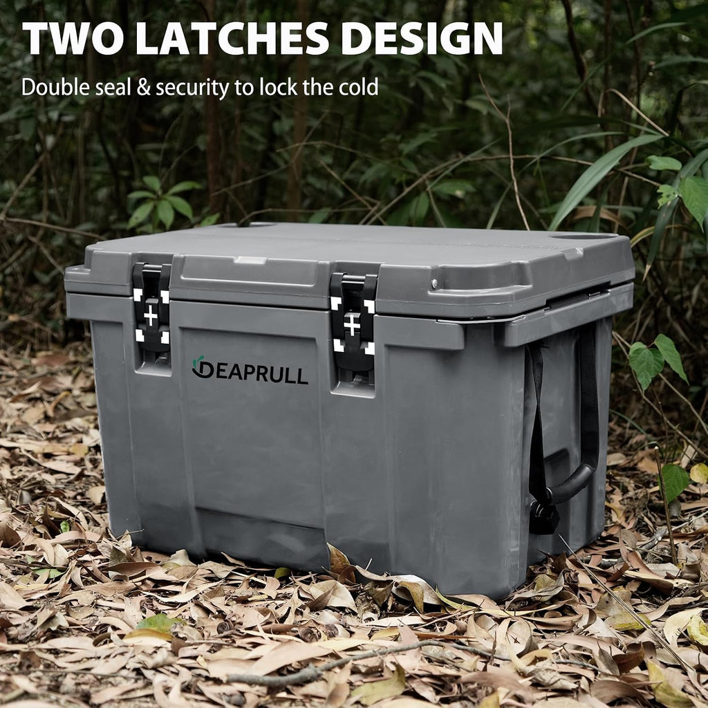 Hard Cooler, Insulated Ice Chest Box Holds Ice for More Days, Portable Cooler with Handle, Cup Holders, Double Latches for Camping Drink, Beach, Picnic, Fishing, Boat, Barbecue