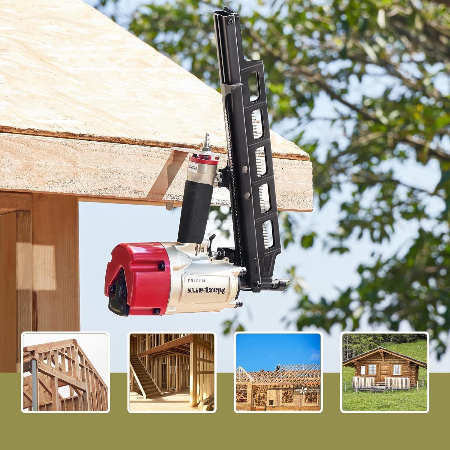 Maxparts Framing Nail Gun NR2183 Plastic Collated Full-head Nails with Steel Magazine Pneumatic Tools for Housing Constructions
