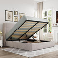 Allewie Full Size Lift Up Storage Bed, Modern Wingback Headboard, Hydraulic Support, No Box Spring Needed, Light Beige