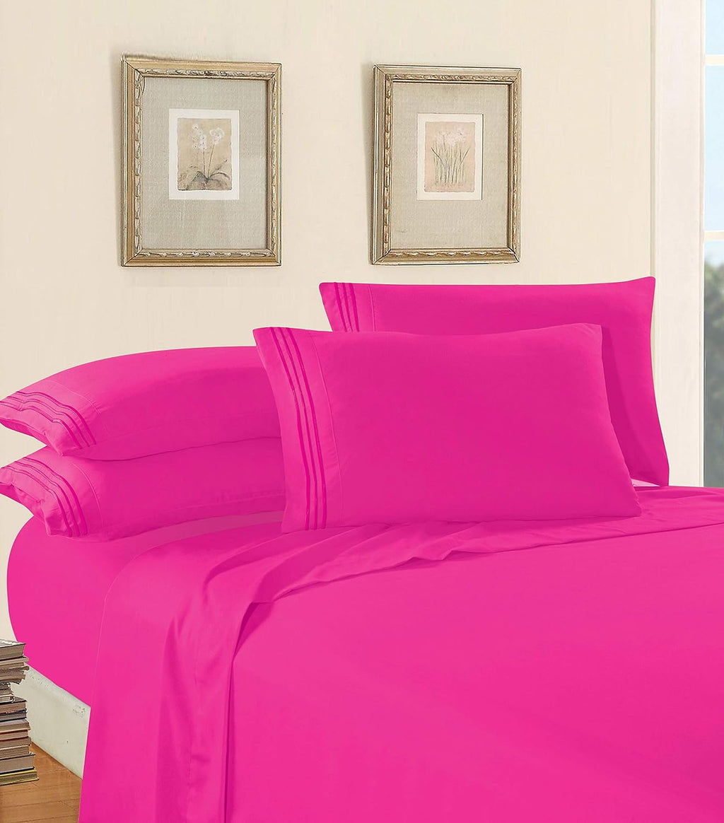 Elegant Comfort Luxury 1500 Premium Hotel Quality Microfiber 4-Piece Sheet Set - Wrinkle Resistant, All Around Elastic Fitted Sheet, Deep Pocket up to 16', Full, Hot Pink (Pack of 12)