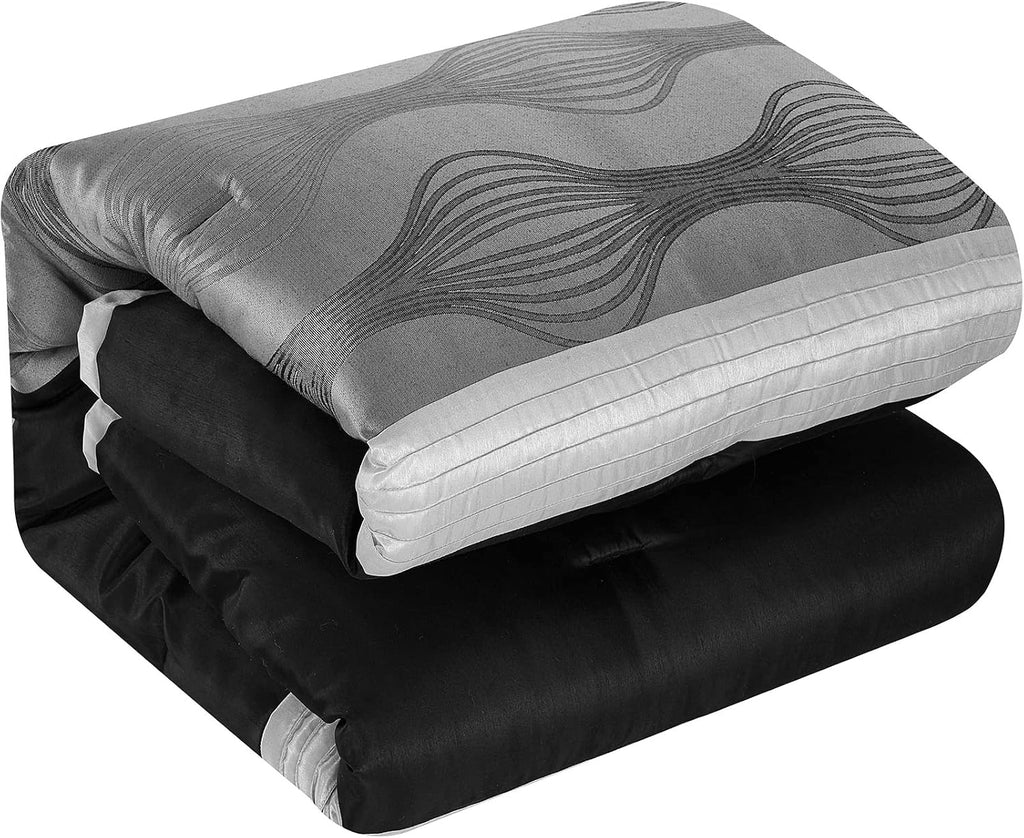 Stratford Park Black and Silver Comforter Set King Size, 7 Pieces Striped All Season Bedding Set