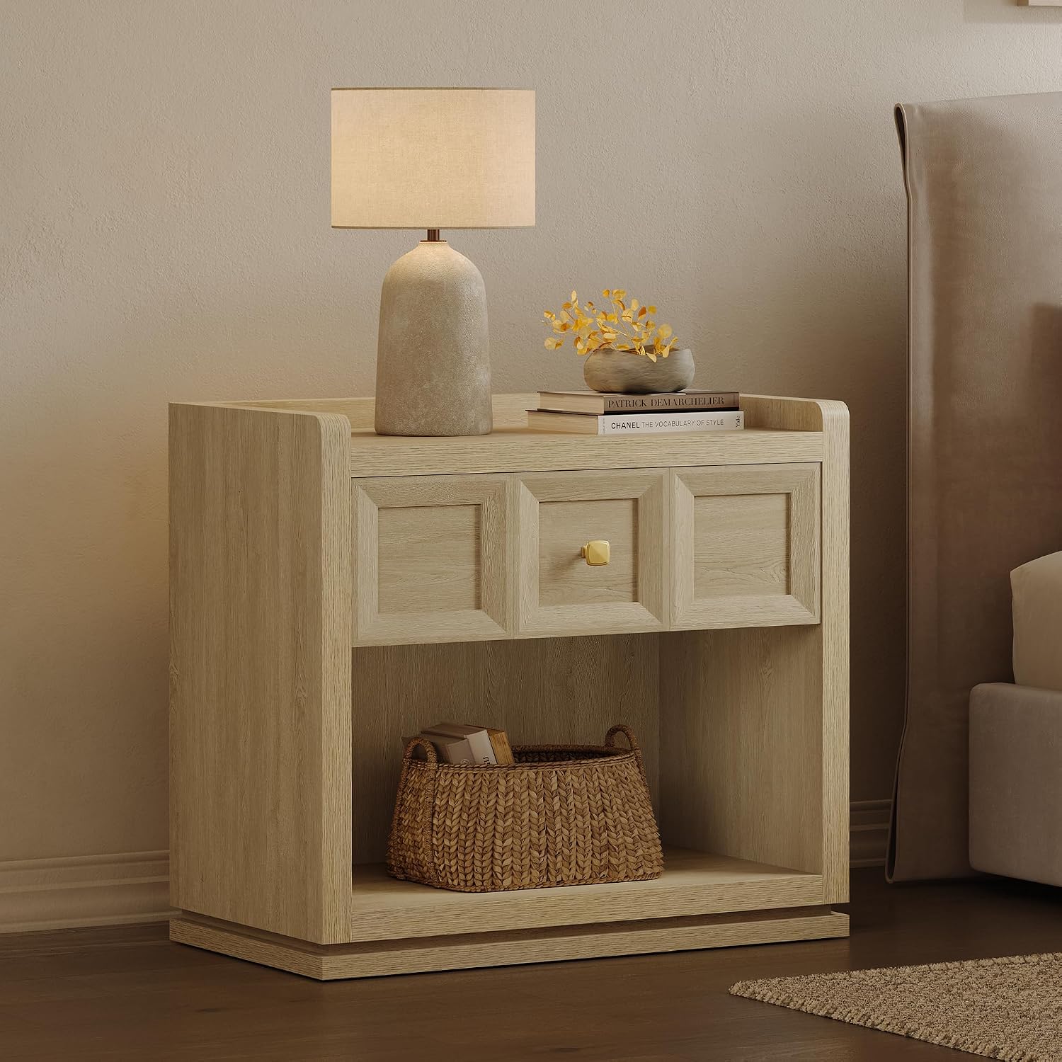 SICOTAS Night Stand Set 2, 26' Wide Nightstands with Drawer, Large Queen Size Nightstands Set of 2, Modern Bedside Table for Bedroom, Side End Table (Coastal Oak, 26 Inch)