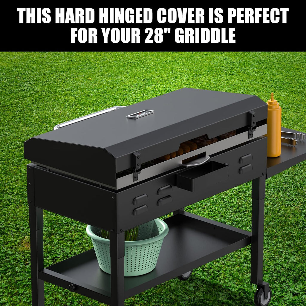 SafBbcue Hinged Lid for Blackstone Griddle 28 in for Blackstone 2206 1517 1853 1605 1803 1839 1856 1885 1924 Hard Cover Hood with Handle Also for Nexgrill and for Member Mark Grill