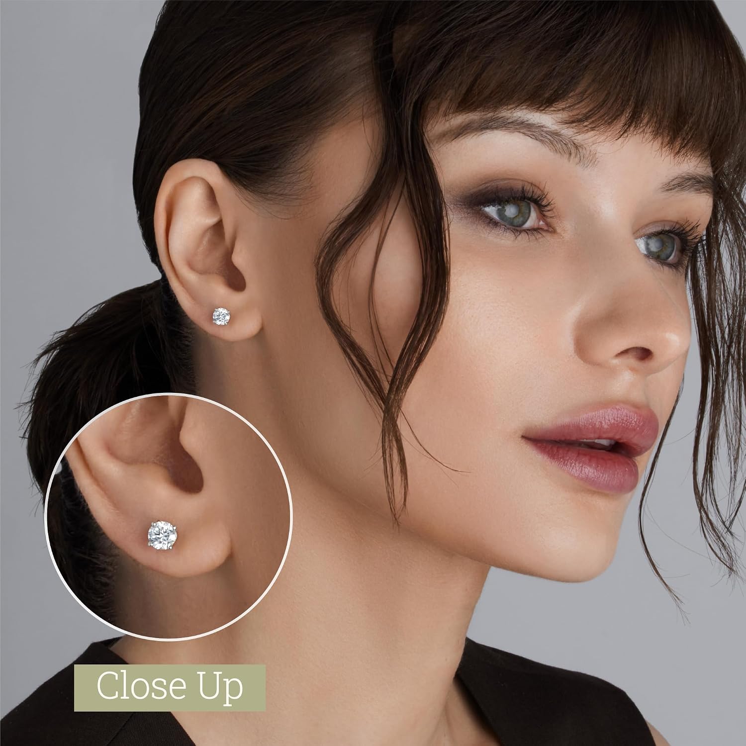 Gilded Lab-Grown Diamond Stud Earrings | 925 Sterling Silver Studs and 14KT Gold 925 Plated Silver | Hypoallergenic Fine Jewelry | 4-Prong Basket, Push Back Nut | Round Cut, SI1 Clarity, F Color | 1/10,1/5,1/4,1/3,3/8,1/2,3/4,7/8,1,1 1/2 ct tw