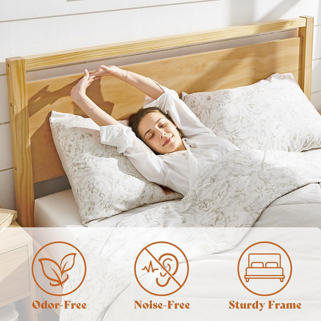 AMERLIFE 3 Pieces Solid Wood Bedroom Set, Full Platform Bed Frame with Headboard and Fully Assembled Nightstand Set of 2 with Storage Drawer, Modern Bedroom Furniture Set, Natural