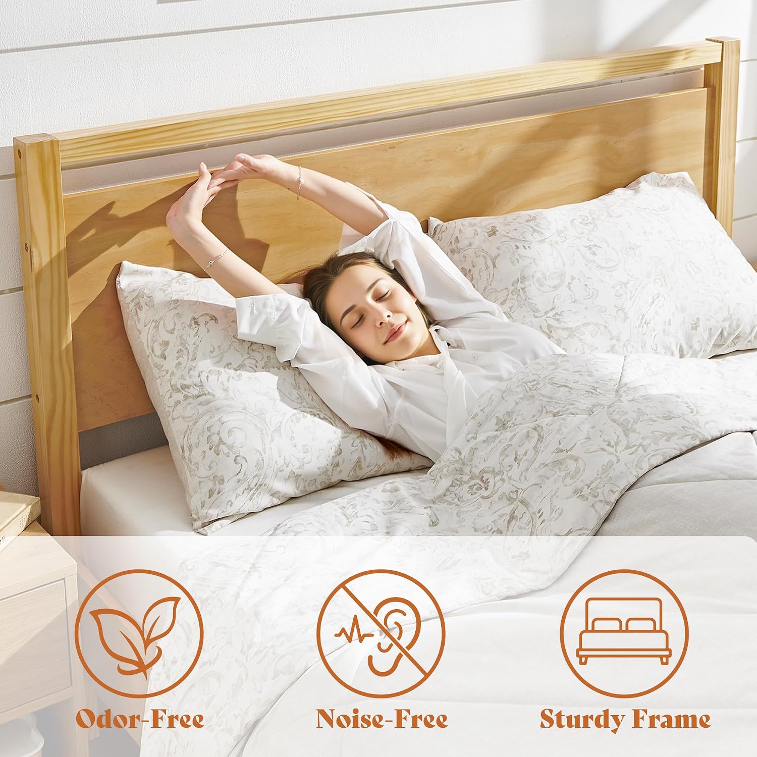 AMERLIFE 3 Pieces Solid Wood Bedroom Set, Full Platform Bed Frame with Headboard and Fully Assembled Nightstand Set of 2 with Storage Drawer, Modern Bedroom Furniture Set, Natural