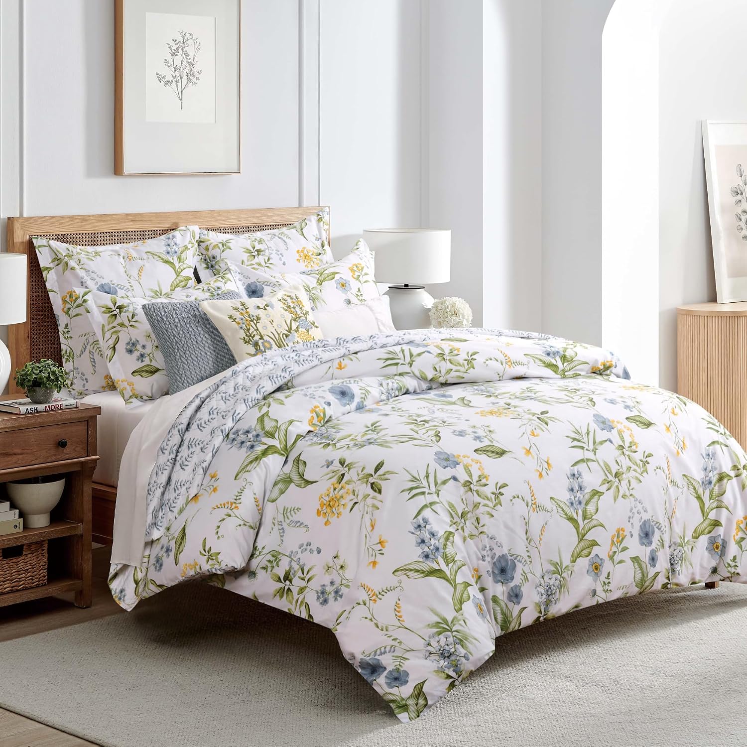 Levtex Home Viviana Blue Reversible Twin/Twin XL Comforter Set (68x88in) with 1 Pillowcase (26x20in) - Floral - Blue, Green, Yellow, White - 100% Cotton Twin Size Comforter Set - Soft, Pre-Washed