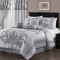 Chezmoi Collection Royale 7-Piece Jacquard Floral Comforter Set, Oversized King, Silver/Gray