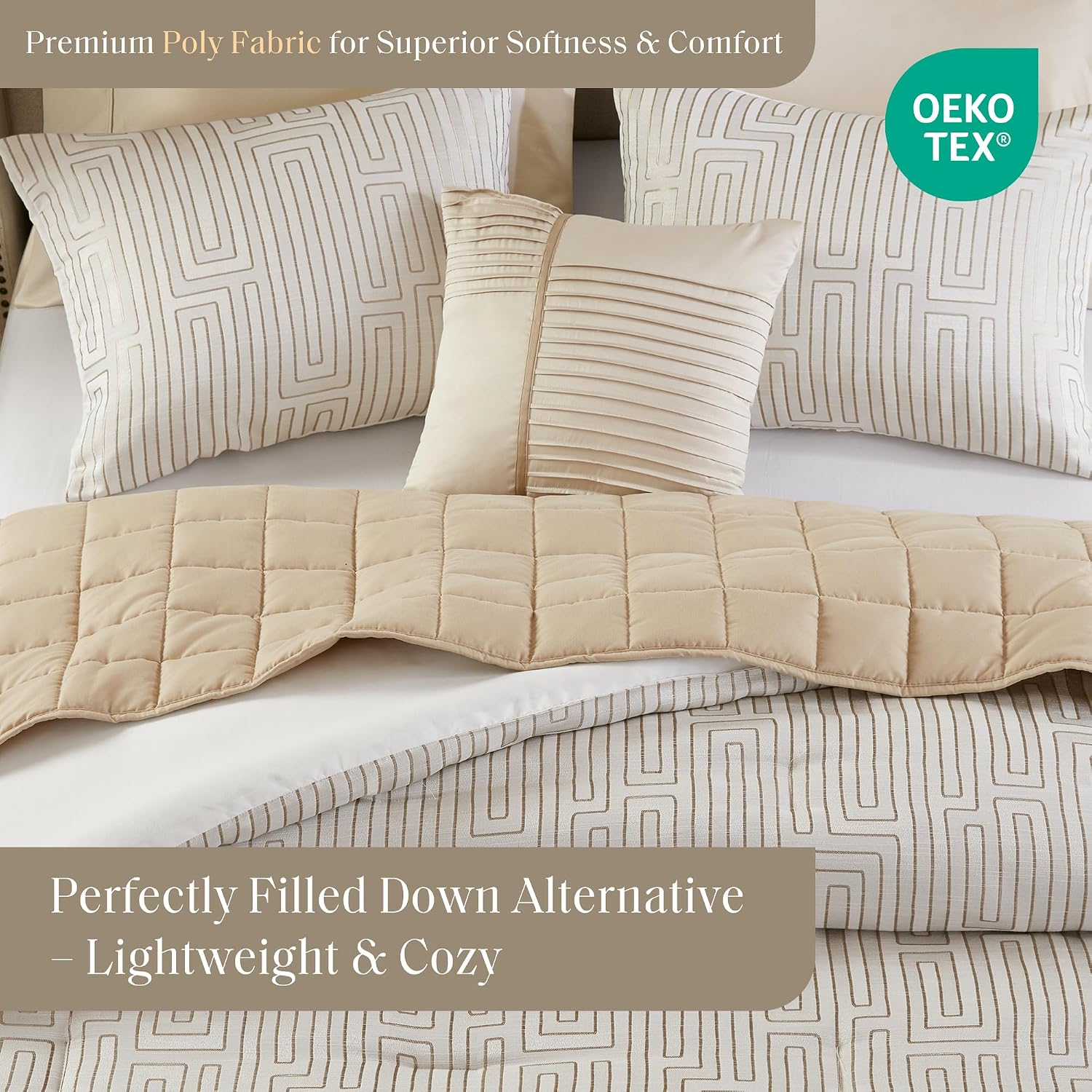 Madison Park King Comforter Set Jacquard Metallic Thread Comforters, All Season Comforter & Quilt Bedding Set King Size Comforter, Decor Pillows, Shams, Royce, King Ivory 5 Piece