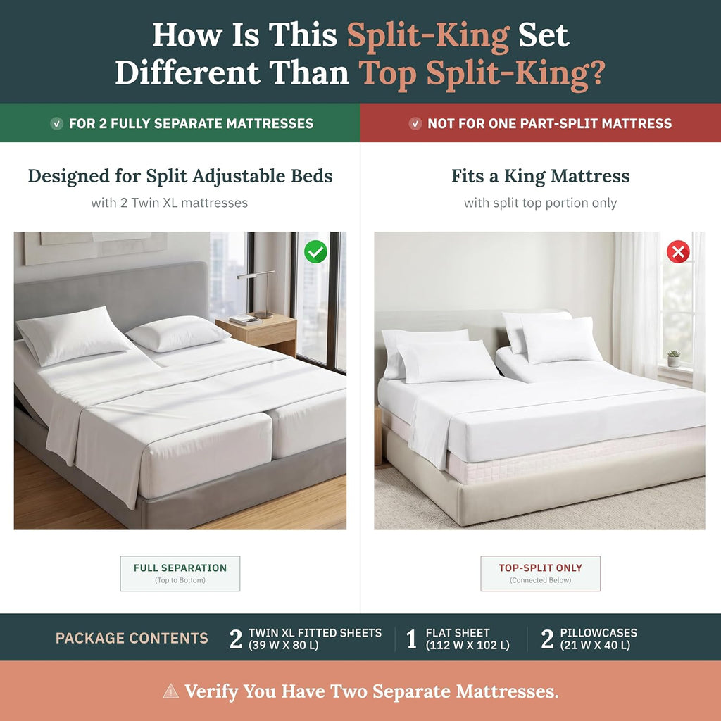 California Design Den Split Top King Sheets Sets for Adjustable Bed - Luxury Hotel 800 Thread Count Sateen, Natural 100% Cotton Sheets, Durable Deep Pockets Bedding Set - Blue (Grey Tone)