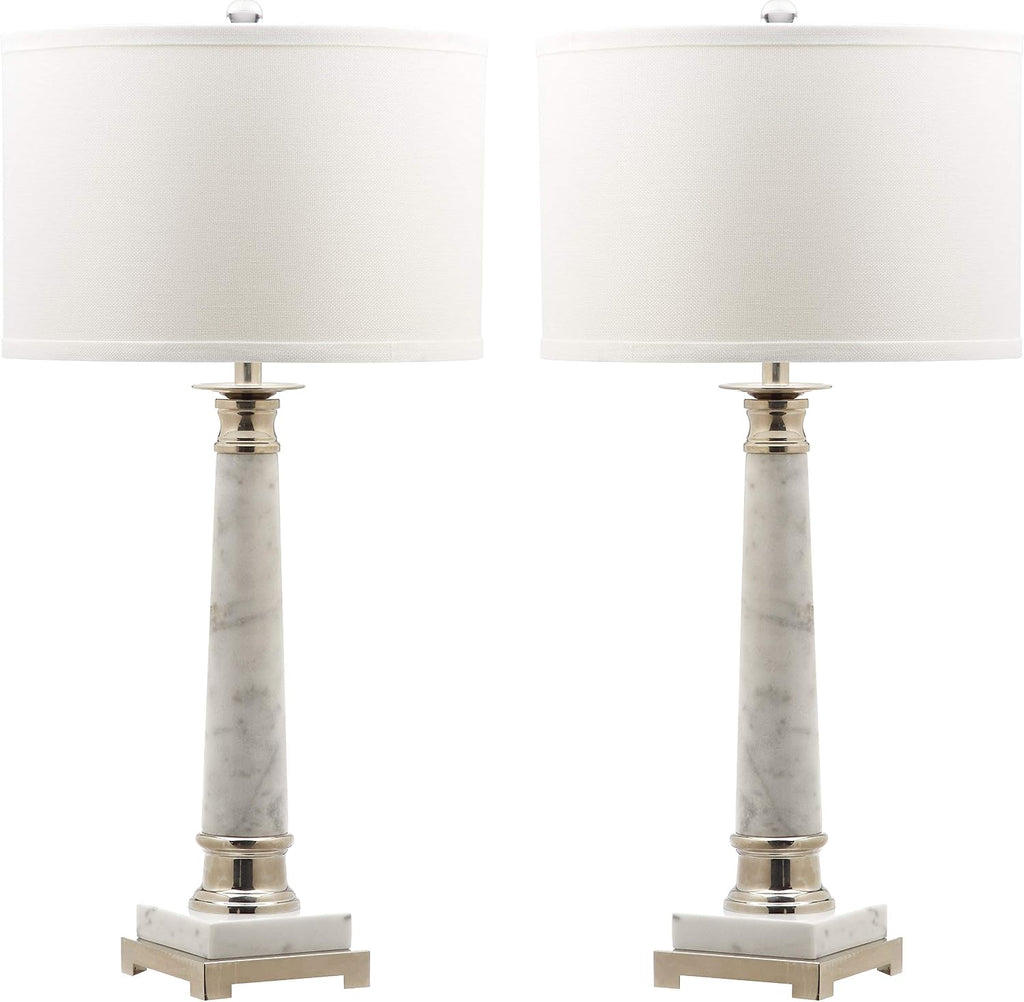 SAFAVIEH Lighting Collection Colleen Modern White Marble 31-inch Bedroom Living Room Home Office Desk Nightstand Table Lamp Set of 2 (LED Bulbs Included)