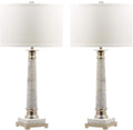 SAFAVIEH Lighting Collection Colleen Modern White Marble 31-inch Bedroom Living Room Home Office Desk Nightstand Table Lamp Set of 2 (LED Bulbs Included)