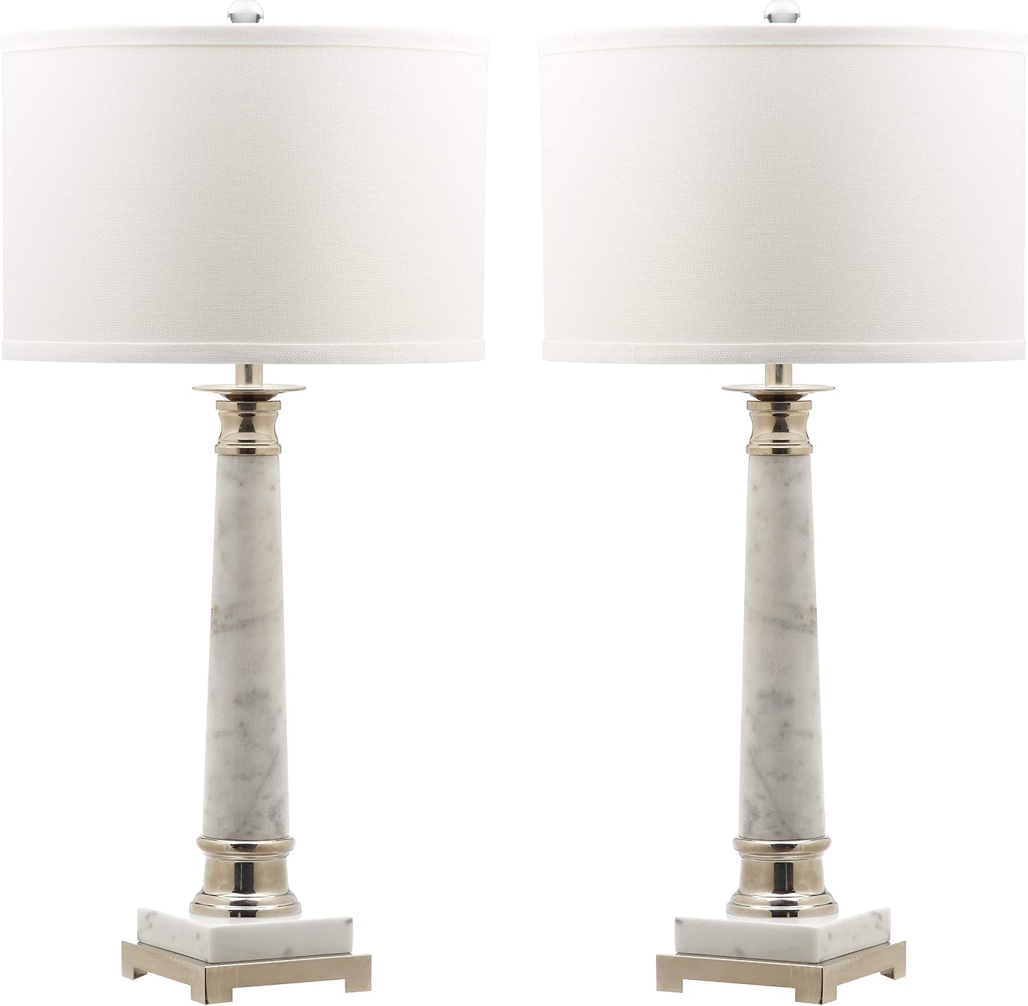 SAFAVIEH Lighting Collection Colleen Modern White Marble 31-inch Bedroom Living Room Home Office Desk Nightstand Table Lamp Set of 2 (LED Bulbs Included)