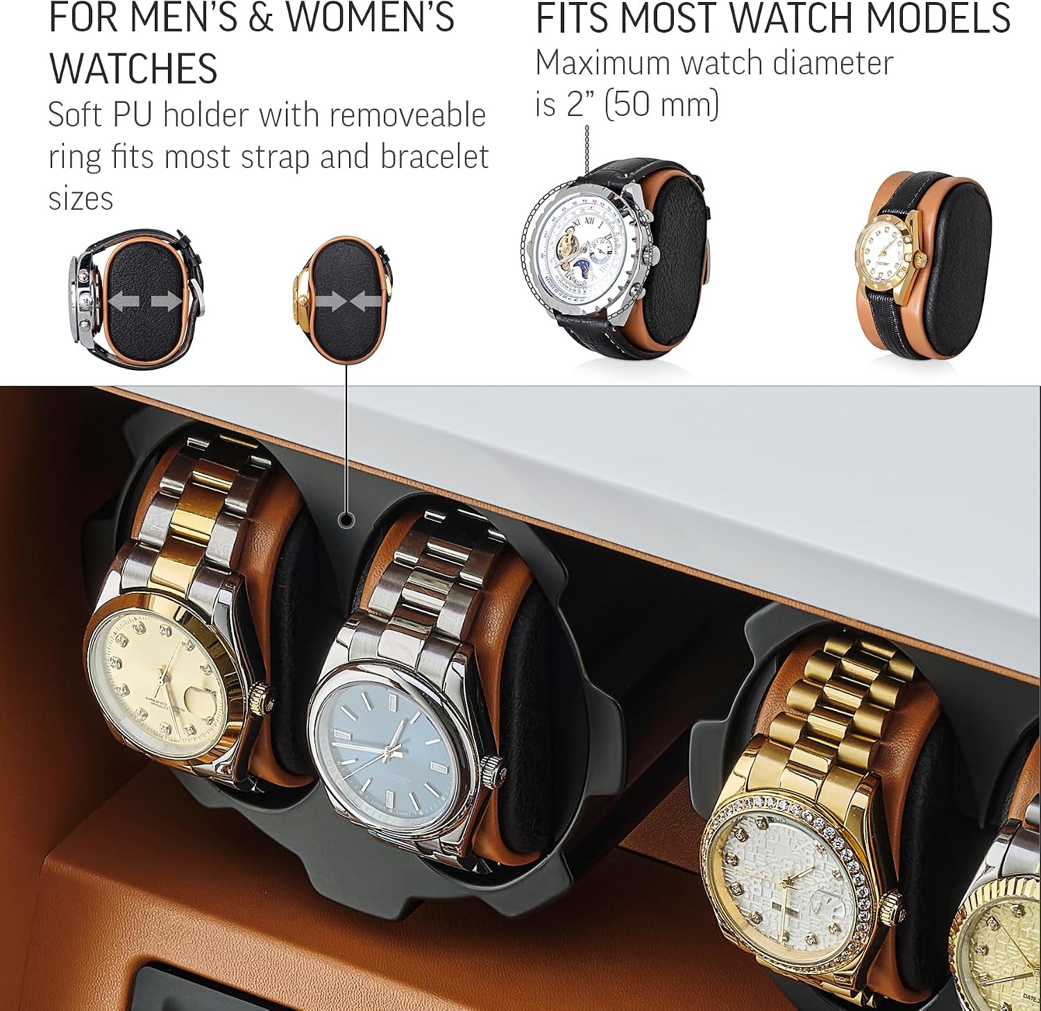 4 Watch Winder with 5 Watch Storage Space, LCD Display, Touch Control and Interior Light