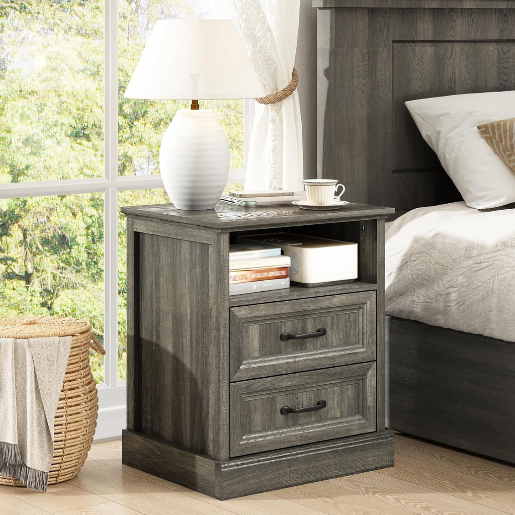 CARPETNAL Farmhouse Dresser and Nightstand Sets for Bedroom, 3 Pcs Bedroom Set, 6 Drawer Dresser & Nightstand Set of 2, Modern Wood Chest of Drawers for Bedroom, Living Room, Entryway, Grey