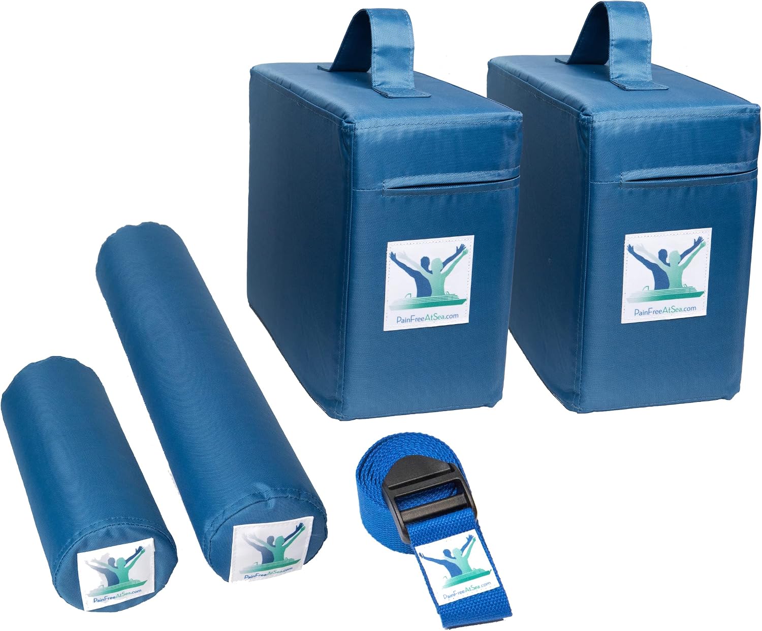Pain Free-Posture Therapy Essential Foam Kit (Includes 2 Small Blocks, Long & Short Rolls and Blue Belt/Strap)-Place Under Neck & Low Back to Relax & Reduce Pain-Regain Natural Curvature of Spine