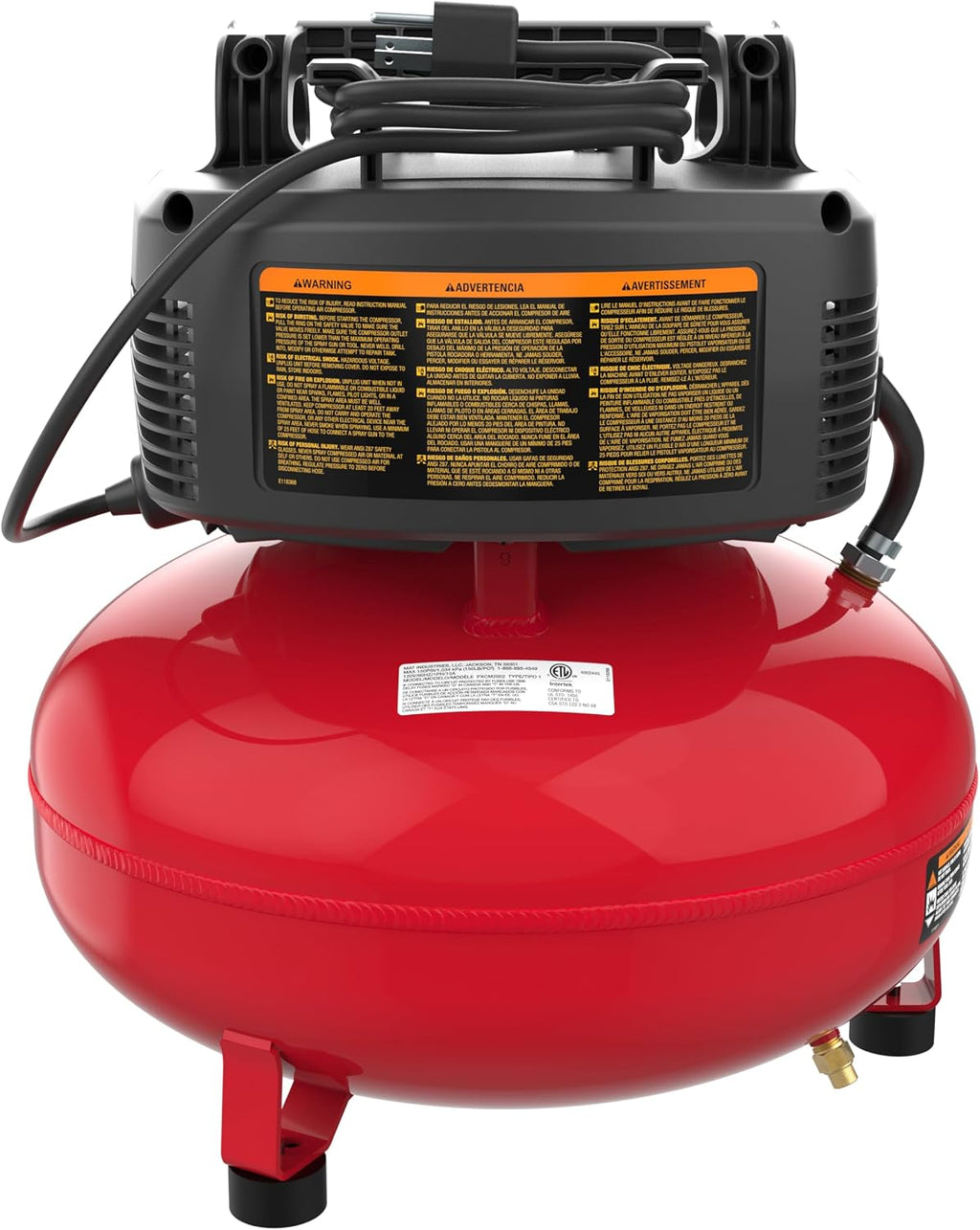 PORTER-CABLE Combination Kit Pancake Air Compressor 6 Gallon, 150 Max PSI and 2.6 CFM @ 90 PSI and Brad Nailer 18 Gauge with 100 Nail Magazine Capacity