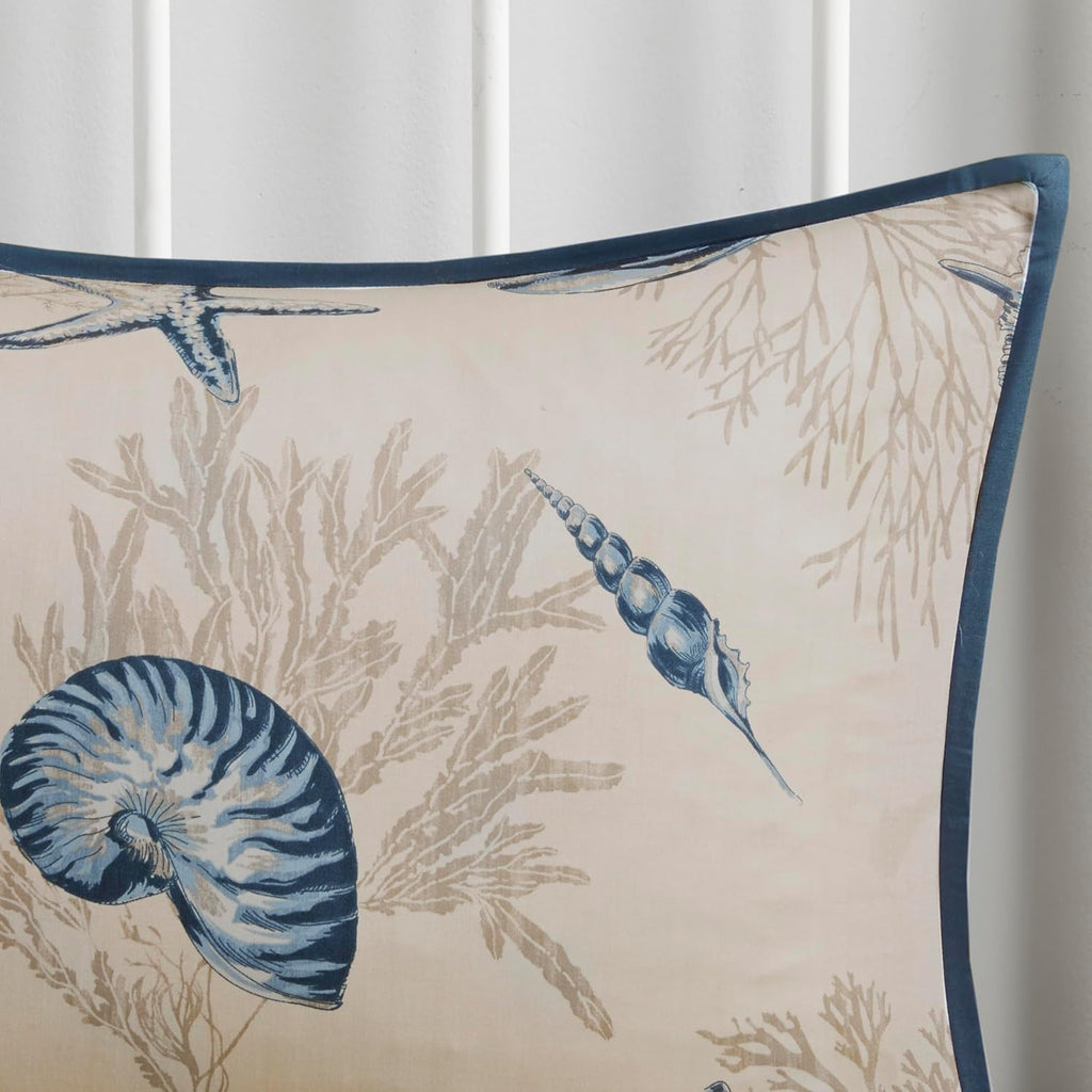 Madison Park 100% Cotton Comforter Set - Coastal Coral, Starfish Design All Season Down Alternative Cozy Bedding with Matching Shams, Decorative Pillow, Queen(90'x90'), Taupe 7 Piece