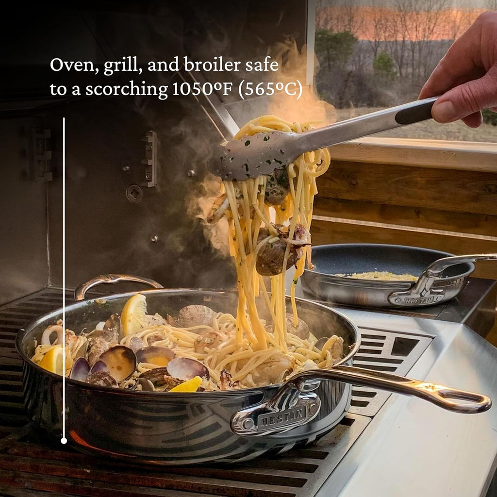 Hestan NanoBond Molecular Titanium Saute Pan with Lid, 3.5-Quart - PFAS-Free Stainless Steel, 4x Stronger, 1050°F Safe, Induction Compatible, Handcrafted Italy