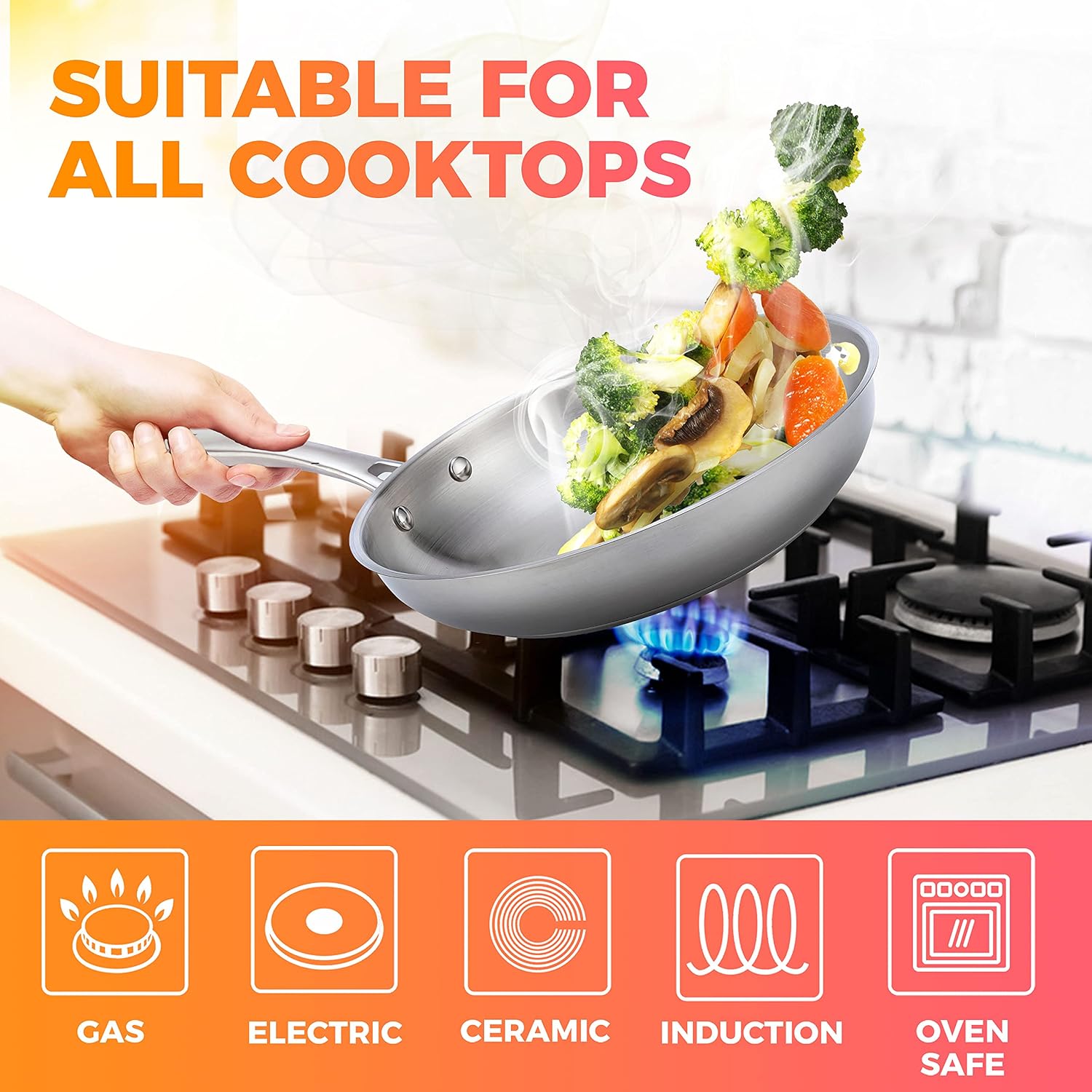 Mueller Pots and Pans Set 11-Piece, Ultra-Clad Pro Stainless Steel Cookware Set, Ergonomic and EverCool Stainless Steel Handle, Includes Saucepans, Skillets, Stockpot, Saute Pan, Steamer