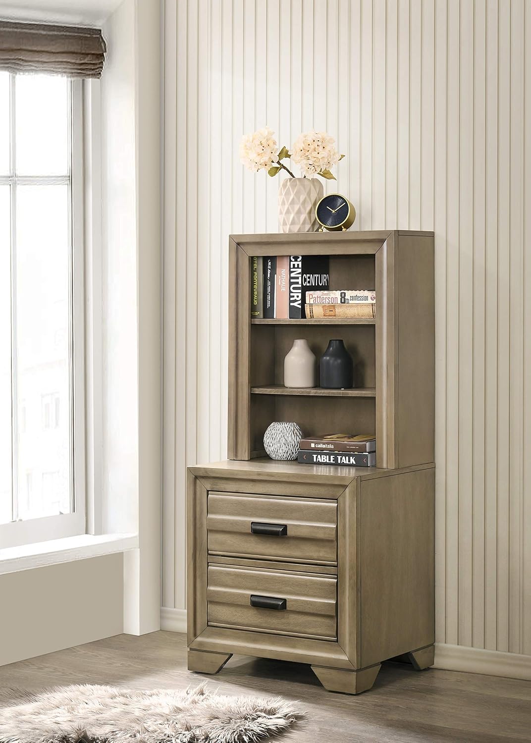 Roundhill Furniture Loiret Light Gray Finish Wood Storage Platform WallBed, Queen