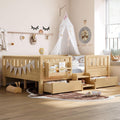 Bellemave Full Floor Bed with Stairs, Rails and Slats, Full Size Montessori Floor Bed with Bookshelf and 2 Storage Drawers, Easy Assemble Montessori Beds Frame for Girls, Boys, Light Natural