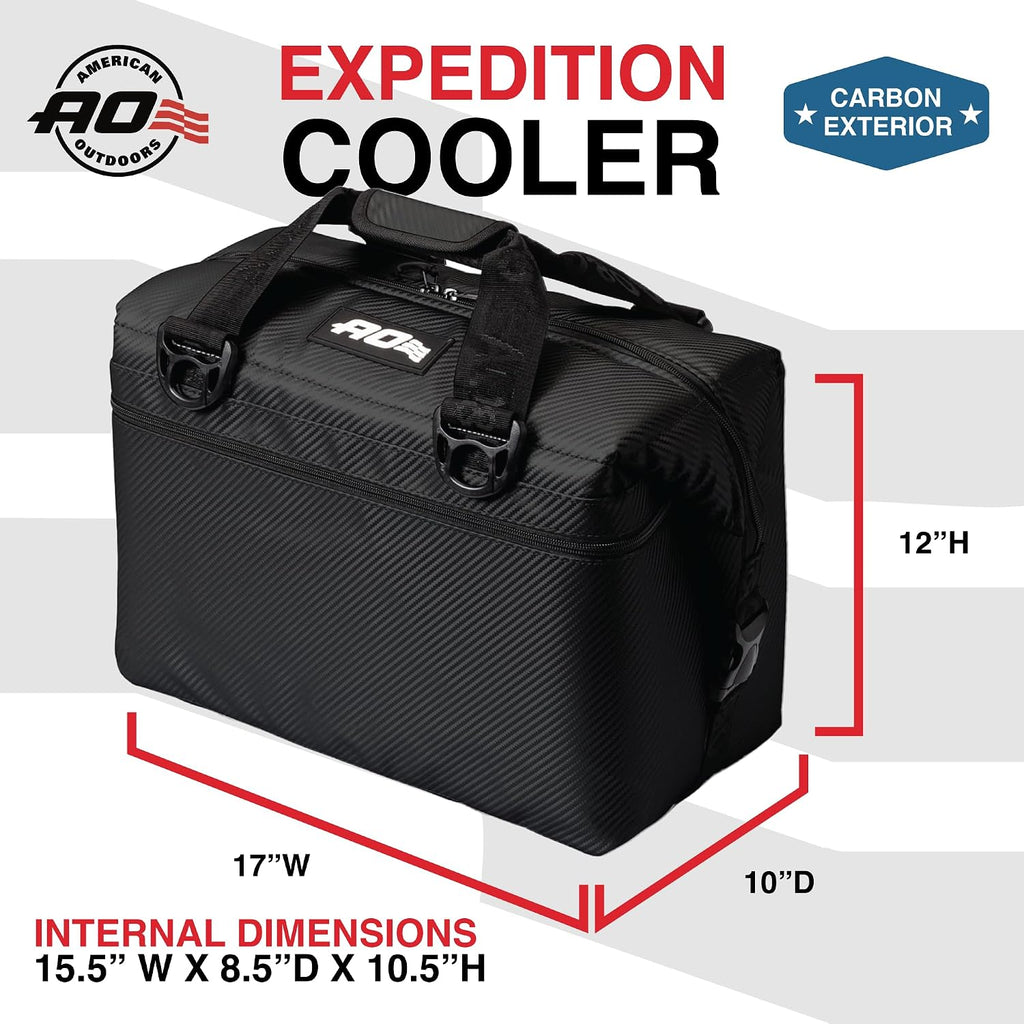 AO Coolers Expedition Carbon Soft Cooler Bag, Insulated and Leak-Proof, for Camping, Boating, Offroading