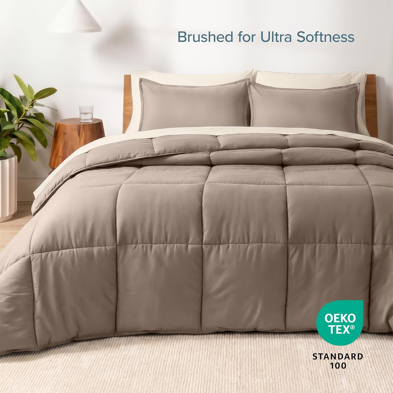 Bare Home Bed-in-A-Bag 8 Piece Comforter & Sheet Set - Split King - Goose Down Alternative - Ultra-Soft 1800 Premium Bed Set (Split King, Taupe/Sand)