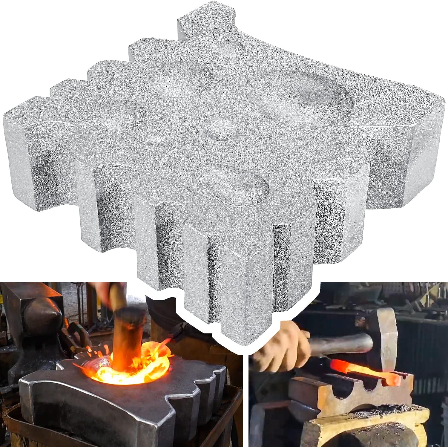 50lb Blacksmith Swage Block Anvil Forge Bowl Ladle Spoon Rivet Dimple Making Bending Punching Shaping Forming Metal Forging Tool Heavy Duty Solid Cast Ductile Iron Silver