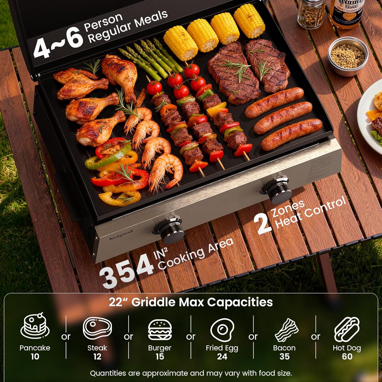 Flat Top Gill, Outdoor Griddle 22' Tabletop Gas Griddle with Hood for Outdoor Camping Tailgating (24000 BTU, 2 Burner, Carbon Steel Plate)