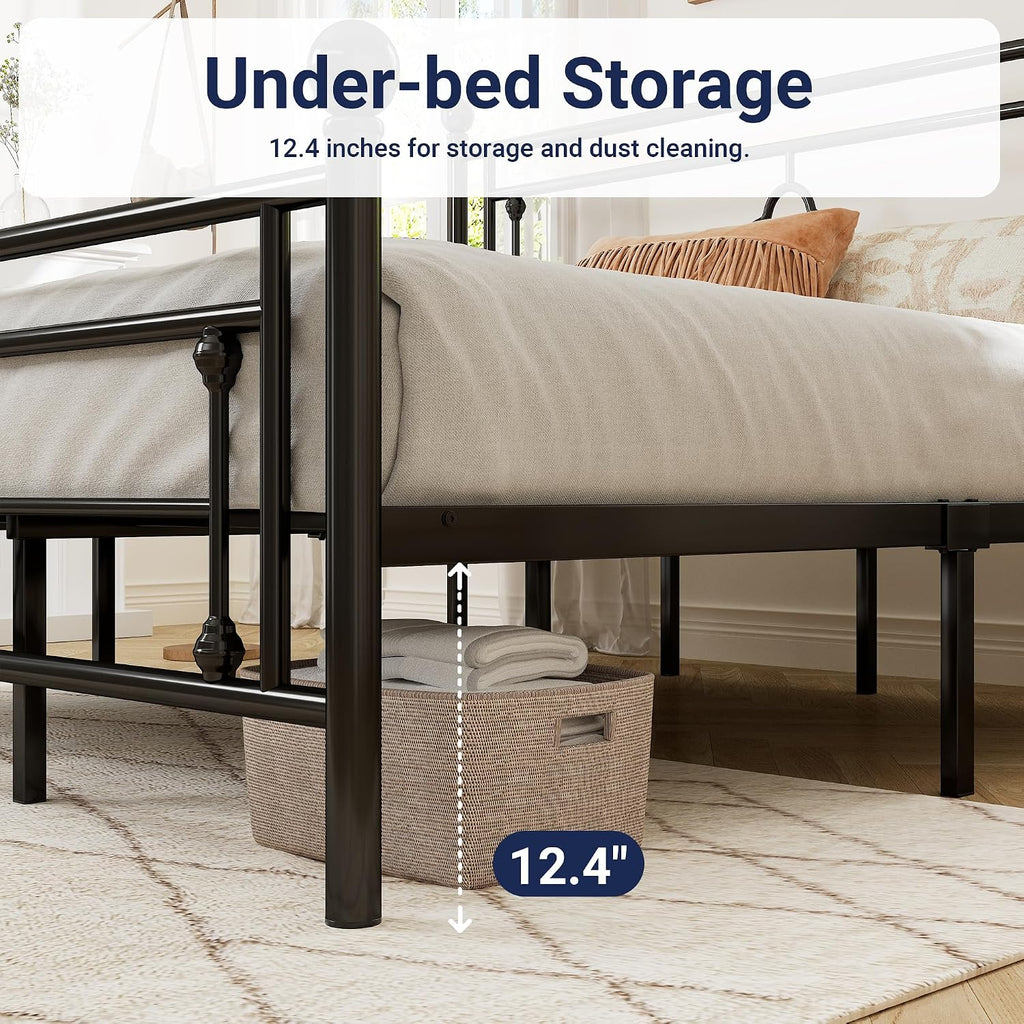 Allewie King Size Metal Platform Bed Frame with Victorian Vintage Headboard and Footboard/Mattress Foundation/Under Bed Storage/No Box Spring Needed/Noise-Free/Easy Assembly, Black