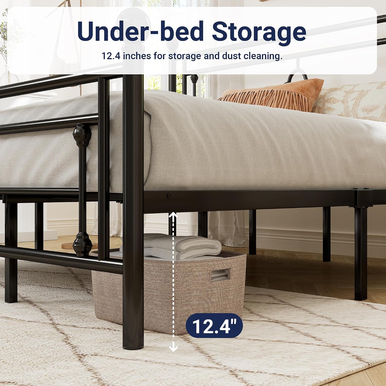 Allewie King Size Metal Platform Bed Frame with Victorian Vintage Headboard and Footboard/Mattress Foundation/Under Bed Storage/No Box Spring Needed/Noise-Free/Easy Assembly, Black