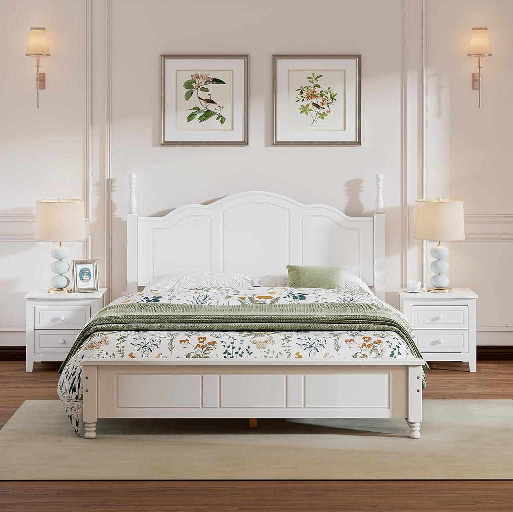 Harper & Bright Designs Bedroom Set Furniture, 3-Pieces Bedroom Sets, Queen Size Wood Platform Bed and 2 Nightstands, White