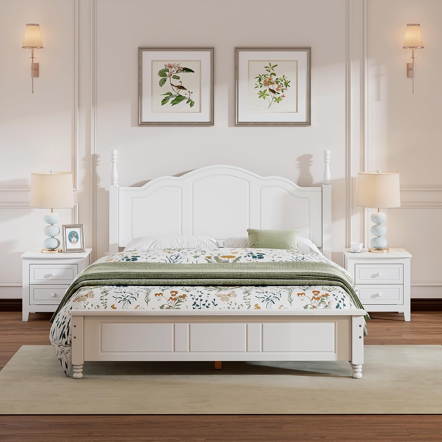 Harper & Bright Designs Bedroom Set Furniture, 3-Pieces Bedroom Sets, Queen Size Wood Platform Bed and 2 Nightstands, White