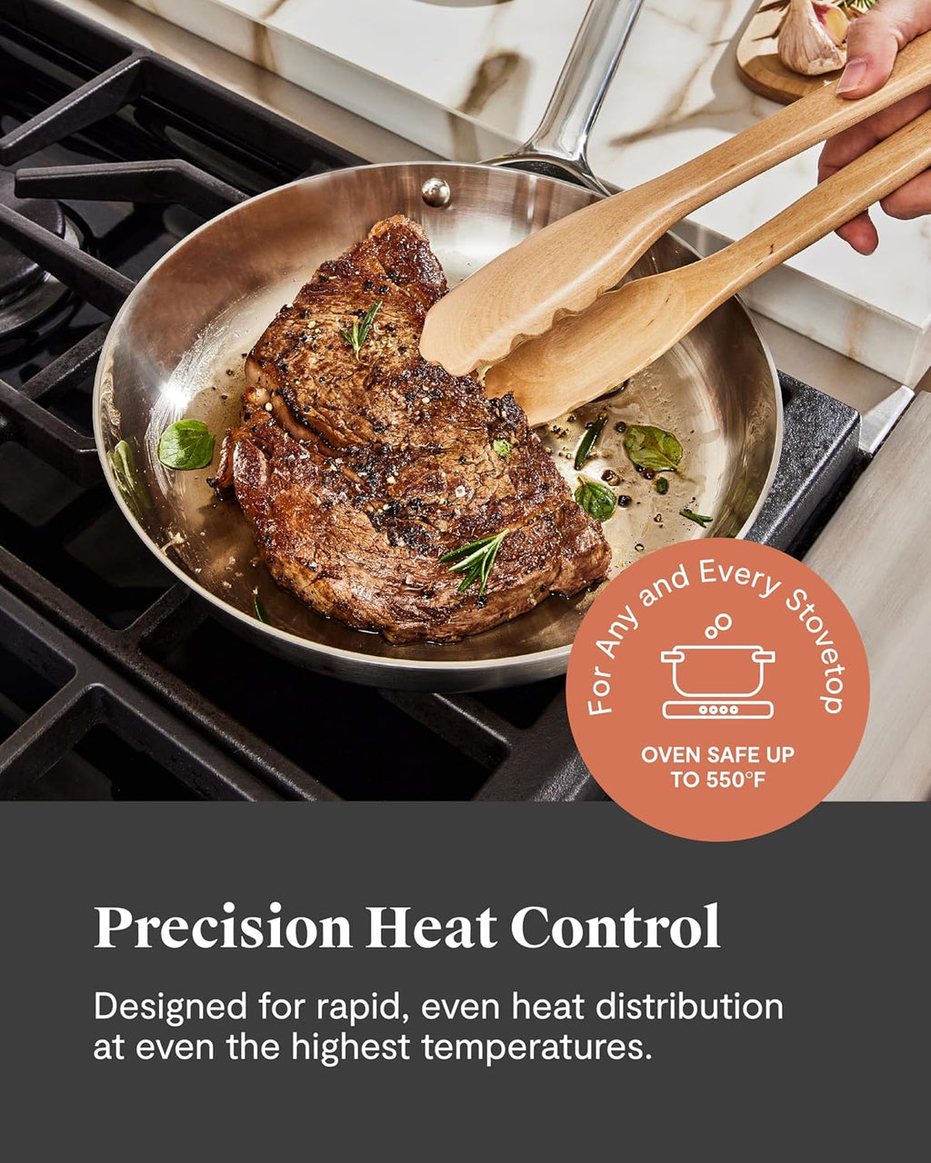 Caraway Stainless Steel Fry Pan Duo - 5-Ply Frying Pans (8' & 10.5') - Non-Toxic, PTFE & PFOA Free - Oven Safe & Stovetop Agnostic