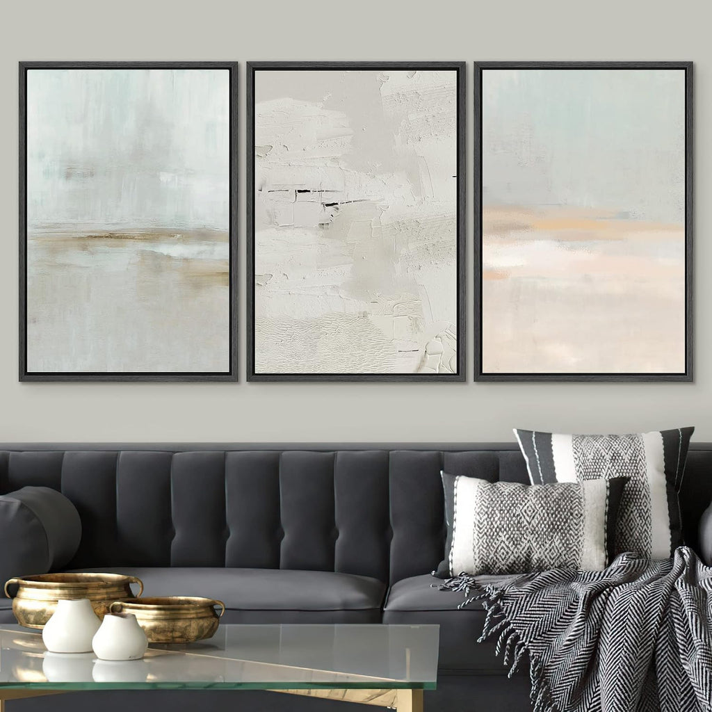 SIGNWIN Framed Canvas Print Wall Art Set Pastel Grunge Watercolor Landscape Shapes Abstract Illustrations Modern Art Decorative Nordic Chic Calm for Living Room, Bedroom, Office - 16'x24'x3 Black