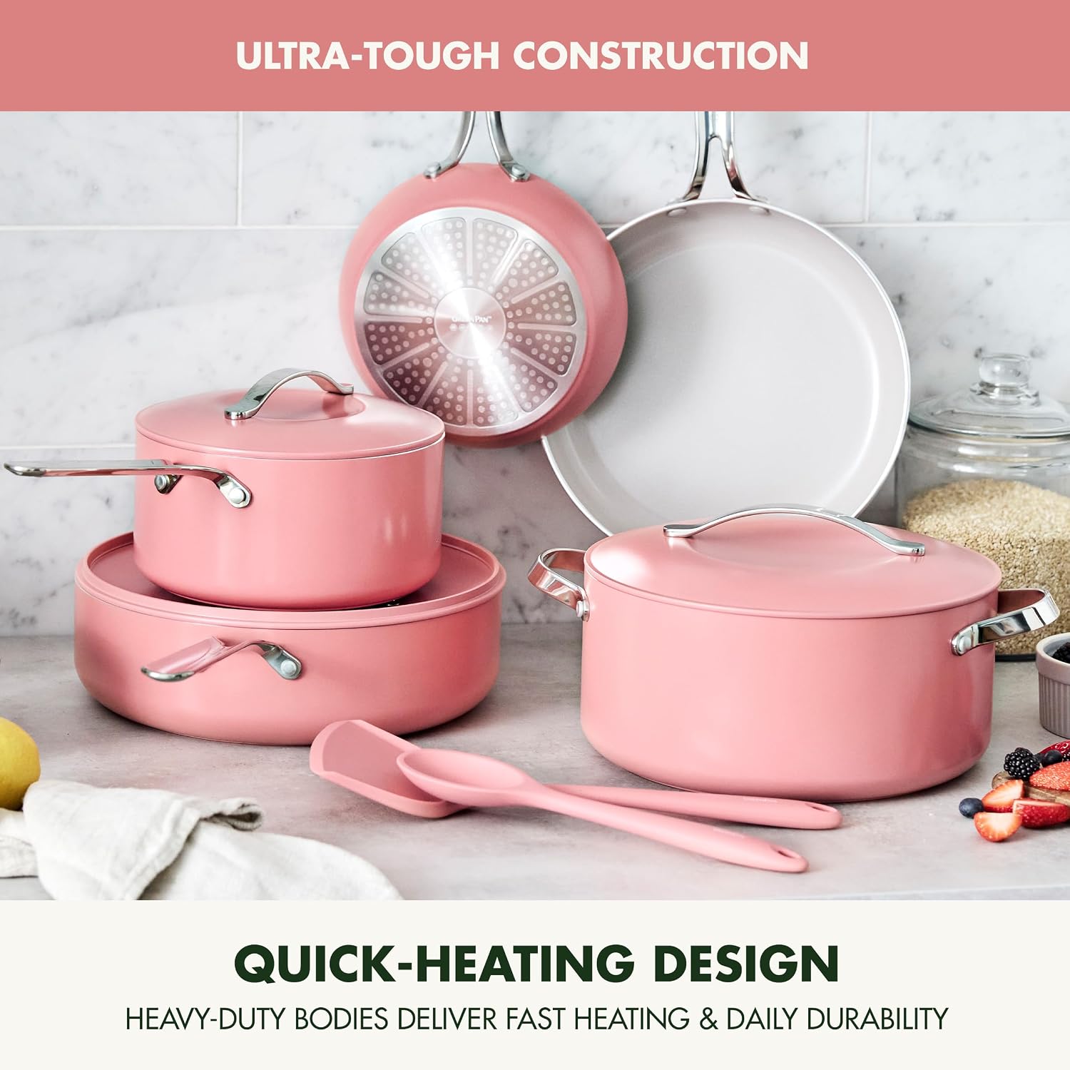GreenPan Nova 10-Piece Cookware Pots & Pans Set, Oprah's Favorite Things 2024, PFAS-Free Ceramic Nonstick, Fry, Sauté, Stockpot, Utensils, Lids, Induction Suitable, Dishwasher & Oven Safe, Coral