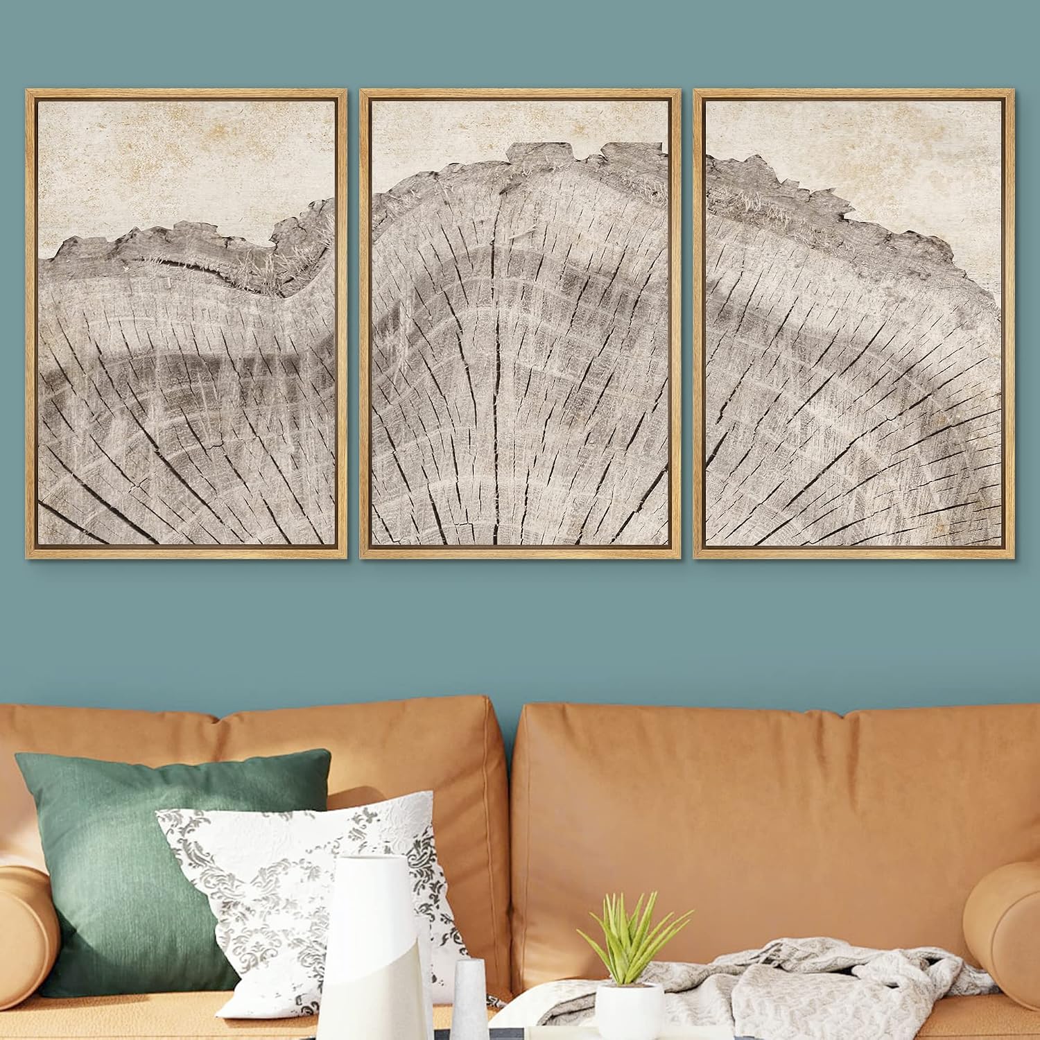 SIGNWIN Framed Canvas Print Wall Art Set Retro Close Up Oak Wood Tree Rings Nature Wilderness Illustrations Modern Art Decorative Farmhouse Zen for Living Room, Bedroom, Office - 24'x36'x3 Natural